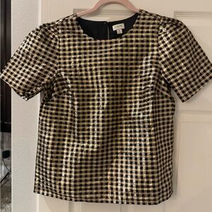 J. Crew Women’s Metallic Gold and Black Plaid Blouse